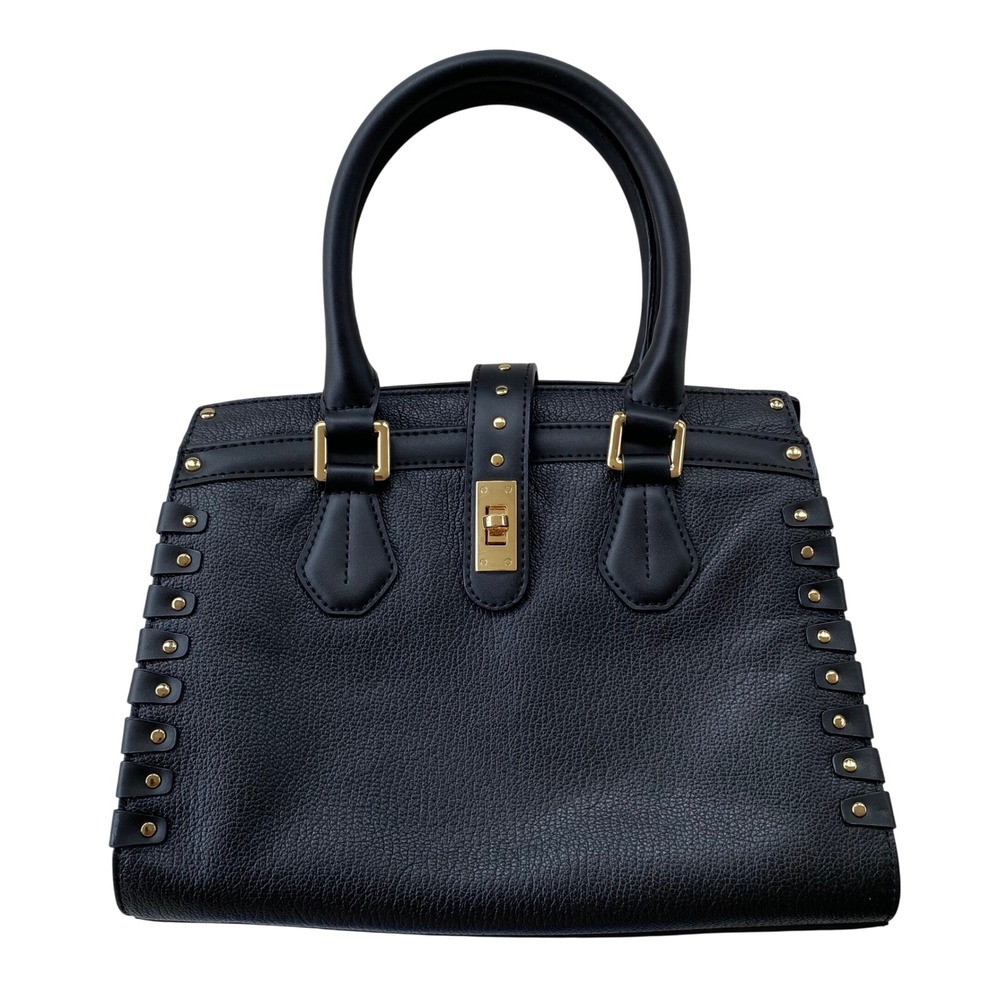 Calvin Klein Satchel Women Black‎ Gold Studded Leather Handbag Classic Chic